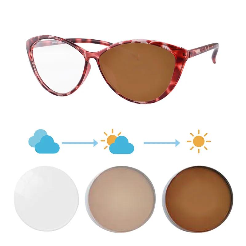 SHINU Cat Eye Frame Women Glasses Photochromic Lenses Myopia Diopter Pink Blue Purple Grey Brown No Astigmatism