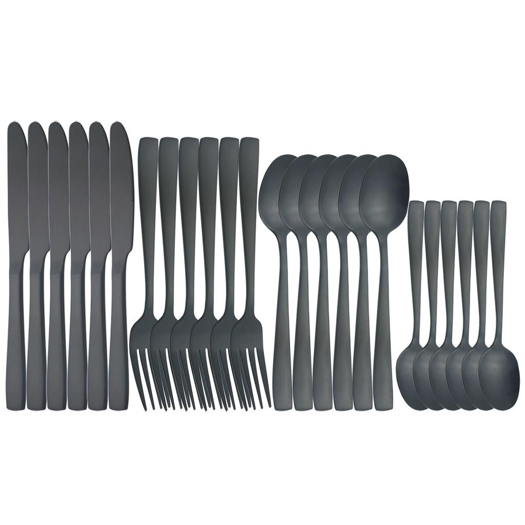 6 People Stainless Steel Cutlery Set White Gold Dinnerware Knives Fork Coffee Spoon Dinner Silverware Home Kitchen Tableware Set