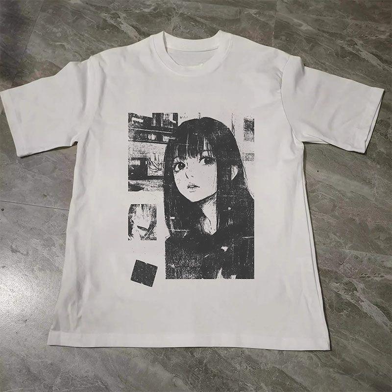 American Retro Summer Trend Ins Loose Short-sleeved Men's and Women's Japanese-style Printed Tops, Short-sleeved 2D T-shirts