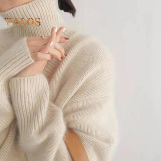 Women Winter Sweater High Collar Long Sleeve Soft Warm Knitting Tops Solid Color Loose Fit Pullover Tops