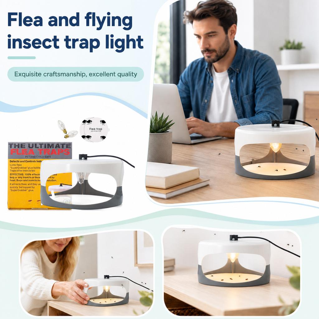 Binnen vlooienlamp, een insectenlokkende lamp met kleefvlakken