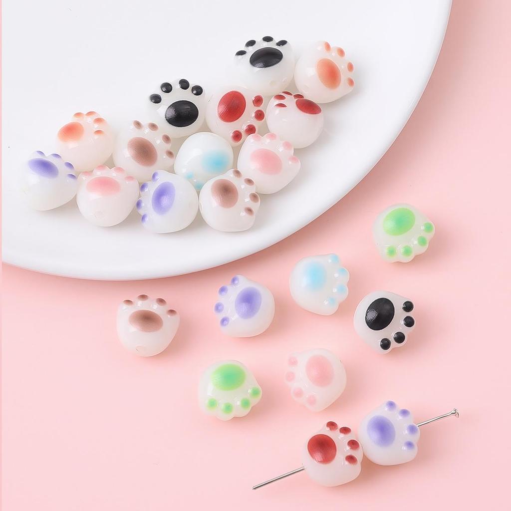 Perline Acriliche a Forma di Zampa di Gattino alla Griglia a Carbone per Bracciale Fai da Te, Collana, Gioielli, Accessori per Catena da Telefono