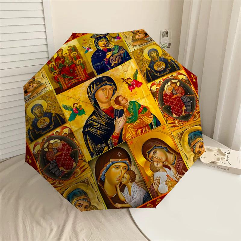 

1PC Orthodox icons Umbrella-8-Rib Reinforced Portable Folding Travel Suitable for All Seasons Outdoor Daily Use -J0400