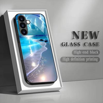 Carcasă de telefon din sticlă securizată fluorescentă pentru plajă, potrivită pentru Samsung Galaxy S26 S25 S24 S23 S22 S20 FE/Ultra/Plus, rezistentă la zgârieturi