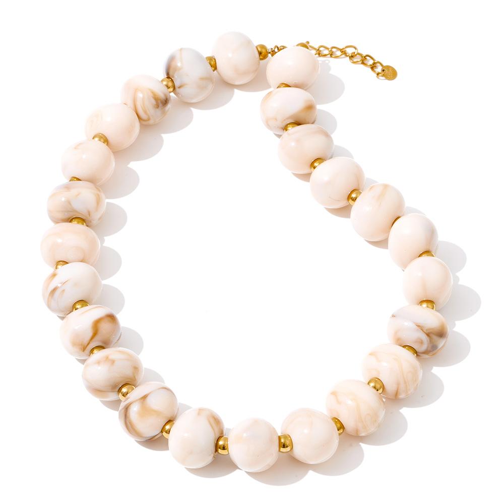

Yhpup Resin Round Beads Chain Statement Necklace Popular New Arrivals Stainless Steel Autumn Winter Fashion Jewelry for Women