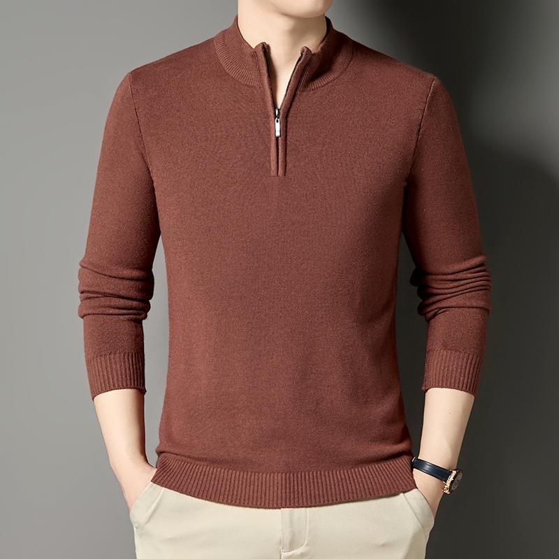 Frühling und Herbst Neuer Strickpullover für Herren, Langarmpullover für lässige Herren, Pullover mit Kragen und Reißverschluss für Herren
