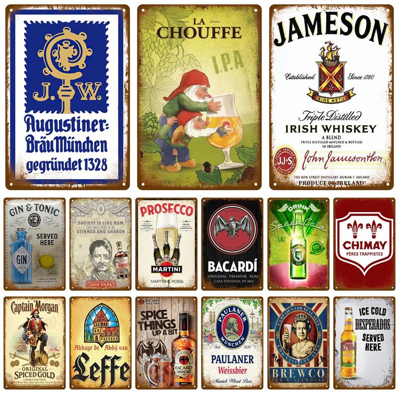 Drink Beer Vintage Tin Sign Wall Decor Art For Bar Pub Man Cave Decorative Wine Metal Sign Poster Whiskey Plaque Plates Mural