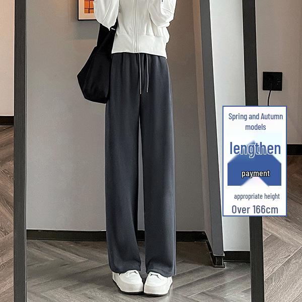 Women's Korean Style High Waist Wide Leg Sweatpants - Petite, Warm, Drape, Casual Sports Pants for Spring 2026