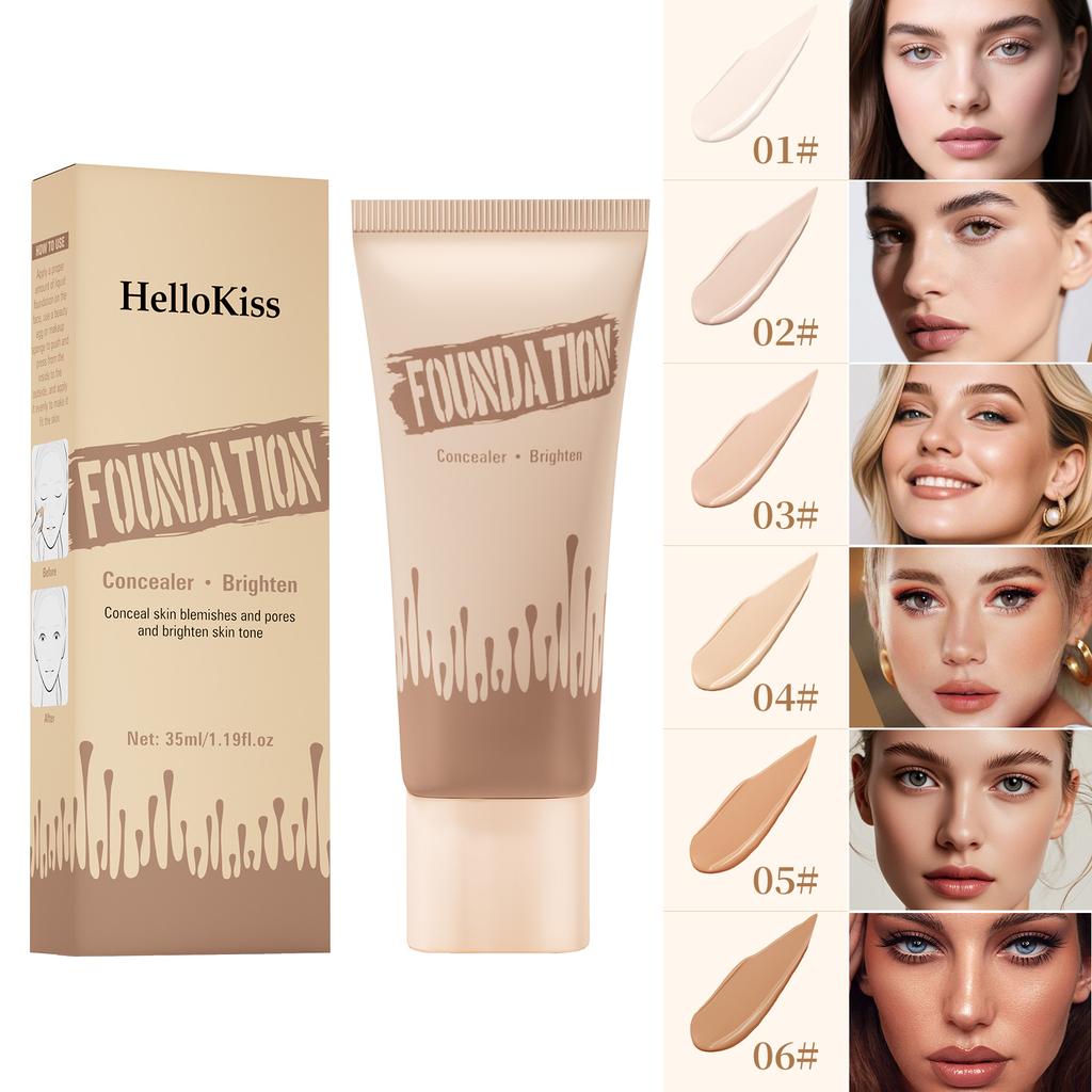 Full Coverage Foundation, Matte Finish Oil-control Liquid Foundation, Covering Blemishes and Dark Spot, Concealer Cream