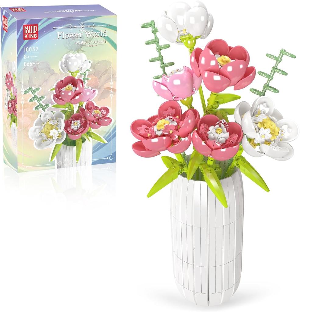 MOULD KING 10059 Blumenstrauß Baustein Die chinesische Pfingstrose mit Vase Modell Montage Dekoration Spielzeug Kinder Weihnachtsgeschenk