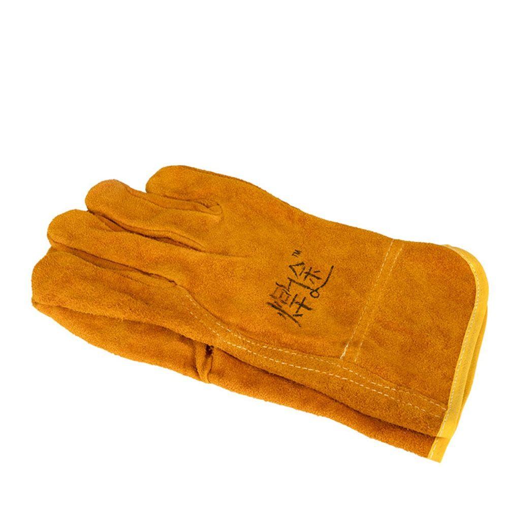 1 pár svařovacích rukavic z hovězí kůže zesílené pracovní bezpečnostní rukavice rukavice pro ochranu práce stavebnictví