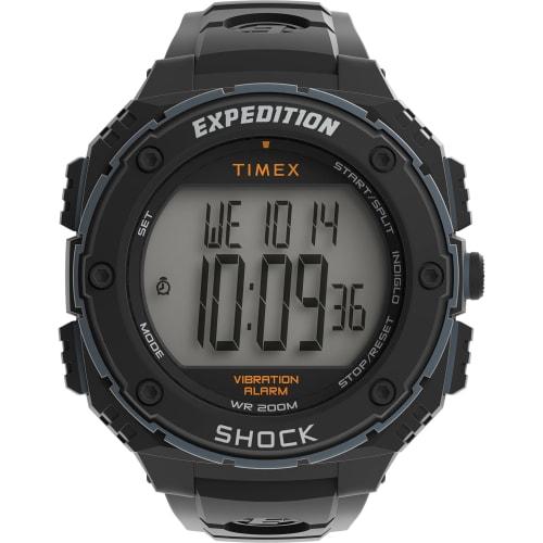 Timex Men's Expedition Shock XL Vibrating Alarm 50mm Watch, Black/Positive, Chronograph.
