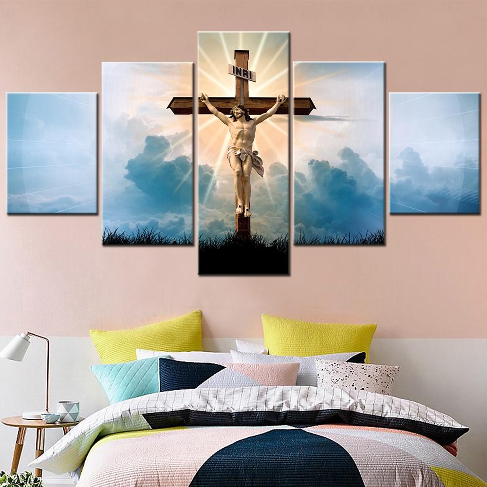 5 Panels Canvas Wall Arts Poster Painting Home Decoration Hristian Religion Jesus God Cross Wallpaper Living Room Picture Print