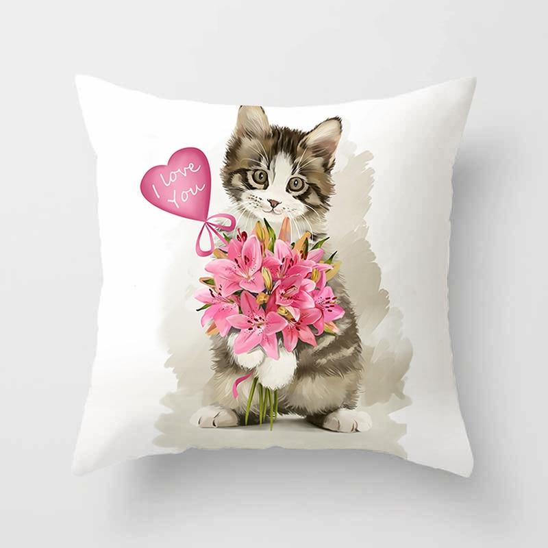 Cute Cat Print Polyester Cushion Cover 45x45 Throw Pillow Case For Sofa Car Home Decorative Pillowcase Pillow Cover