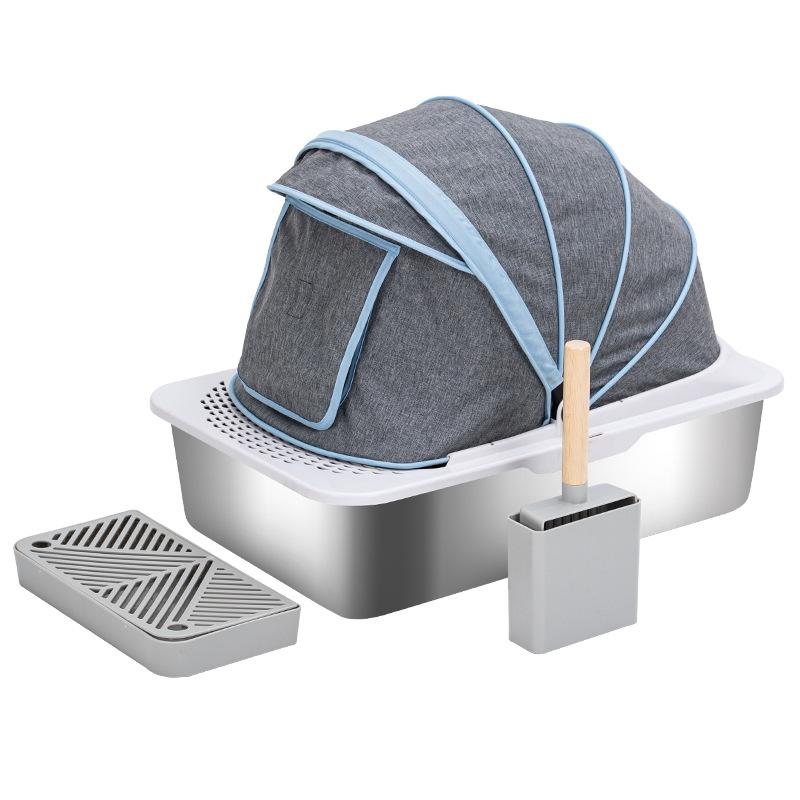 Fully Enclosed Cat Litter Basin Is Easy To Clean and Splash-proof Large Stainless Steel Semi-enclosed Cat Litter Basin