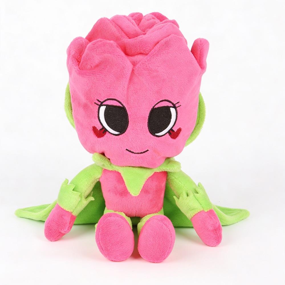Dandy's World Adorabile Bambola Peluche Supereroe Fiore Rosa con Mantello Verde Morbido Peluche Giocattolo per Regalo Bambini, Decorazione Casa e da Collezione
