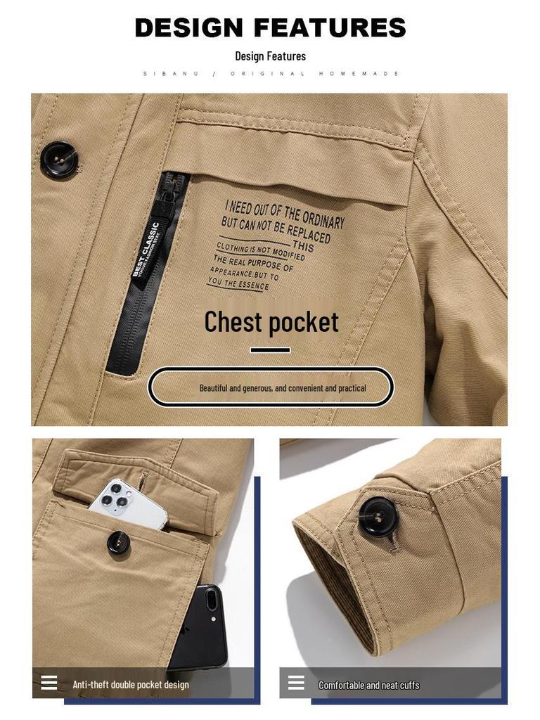 Men's Mid-Length Casual Cotton Jacket - Spring & Autumn, Plus Size, Loose Fit, Outdoor Sports, Dad Style.