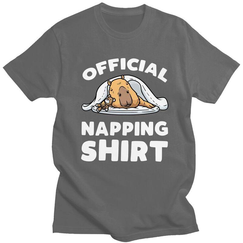 Custom Mens Capybara Sleeping Napping Giant Cavy T Shirt ShortSleeve Cotton Tshirt Leisure Tee Loose Fit Clothes