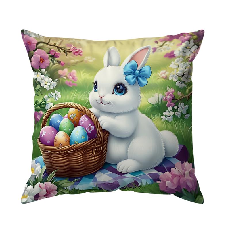 1Pc Easter Day Pillow Cover Spring Flowers Rabbit Pattern Printing Home Room Decoration Sofa Chair Cushion Cover