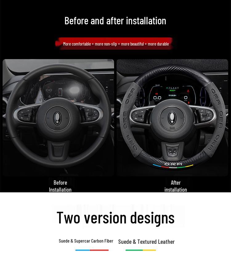 Genuine Leather Suede Steering Wheel Cover for ORA Good Cat GT, Black Cat, White Cat, Ballet Cat, iQ