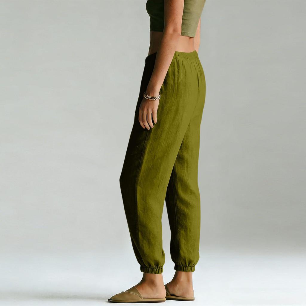 2025 European & American Style Women's High Waist Cotton Linen Wide Leg Yoga Pants