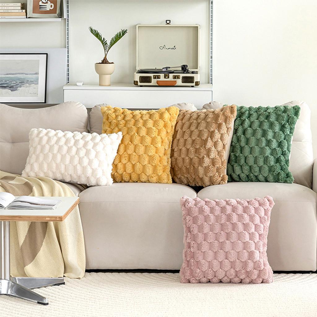 Pineapple Plush Lines Pillowcase Bedroom Imitation Rabbit Velvet Sofa Cushion