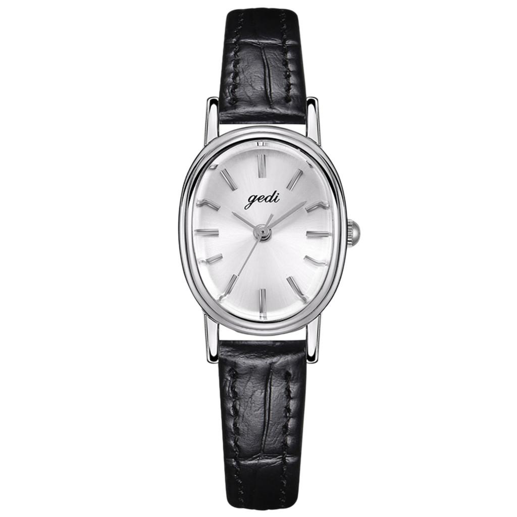 Womens Elegant Oval Watch With Leather Strap Quartz For Casual Wear