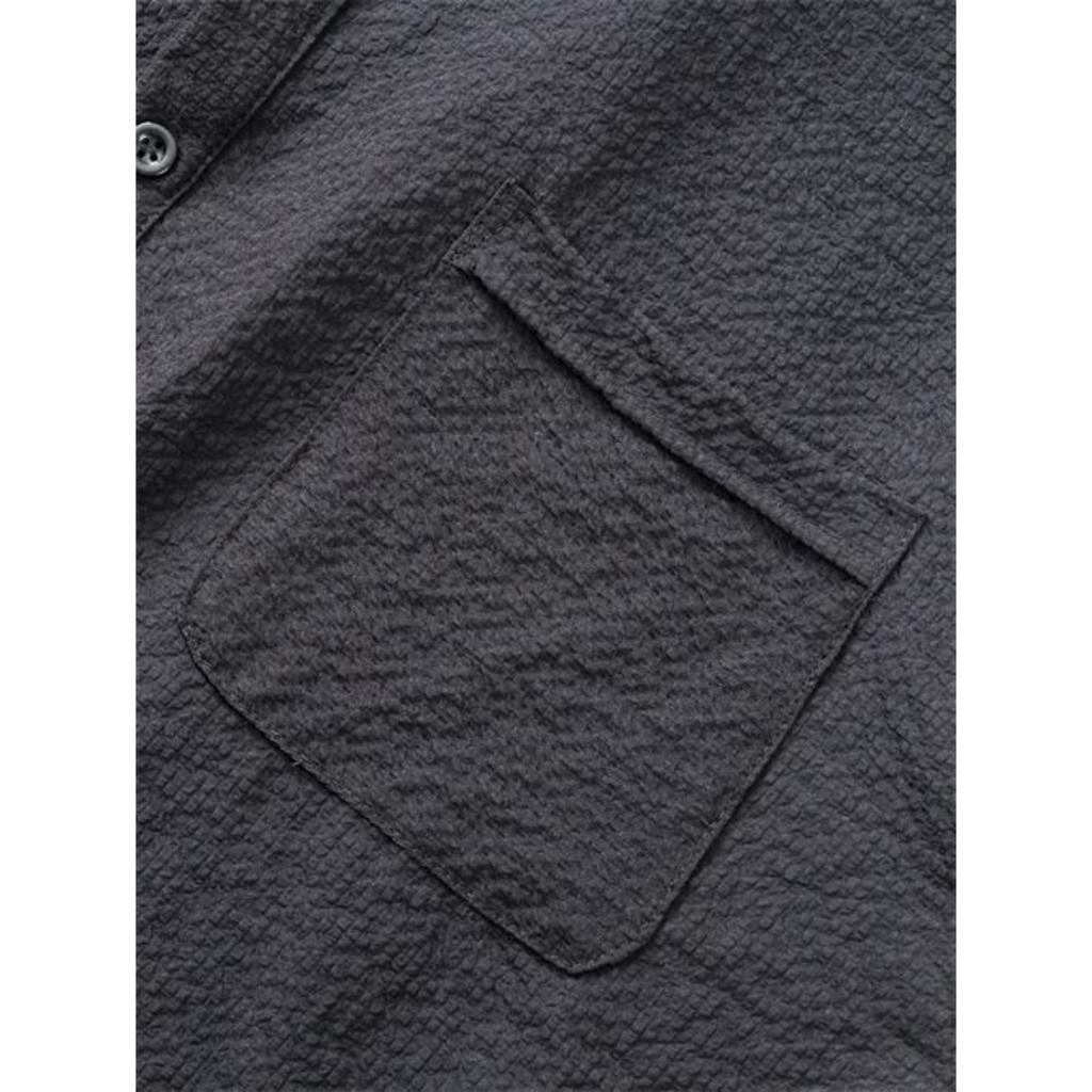 Men's Casual Fashionable -color Single-pocket Short-sleeved T-shirt - Men's Checkered Texture Stand-up Collar Short-sleeved T-shirt