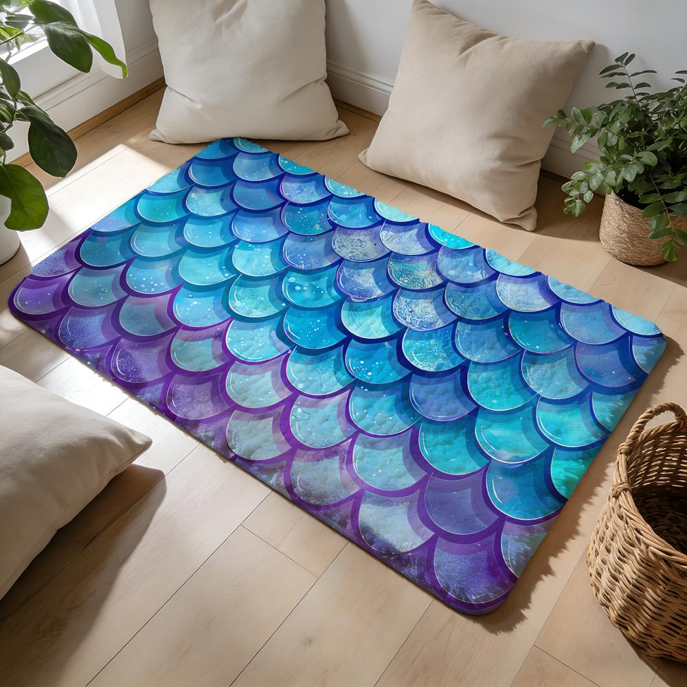 Fish Scales Pattern Floor Mat Soft Flannel Absorbent Mat Non-Slip Rug Home Bedroom Bathroom