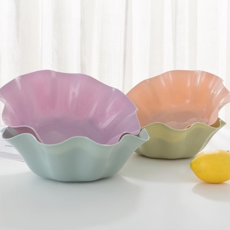 European-Style Large Ruffled Fruit and Vegetable Bowl - Plastic Candy Dish for Living Room, Melon Seeds, Snacks, Dried Fruits.