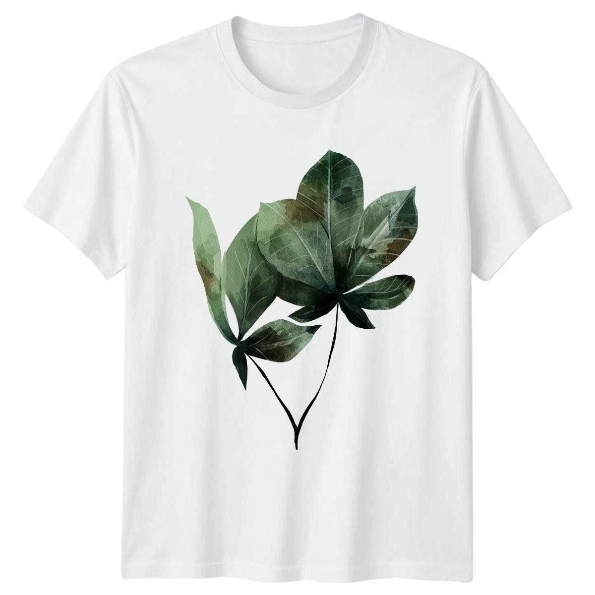 Watercolor Botanical Palmate Leaf Art T-Shirt Tropical Foliage Nature XXXL