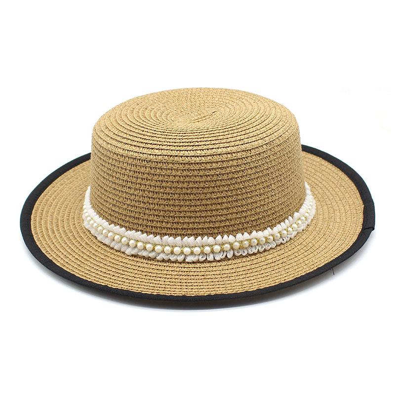Straw Hat Women'S French Retro Small Fresh Hat British White Flat Top Top Hat Trendy Ins Summer