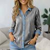 eBay Amazon Large Size Cross-border Spring and Summer Striped Printed Women's Shirt Simple Wind Contrast Lapel Long Sleeve Top