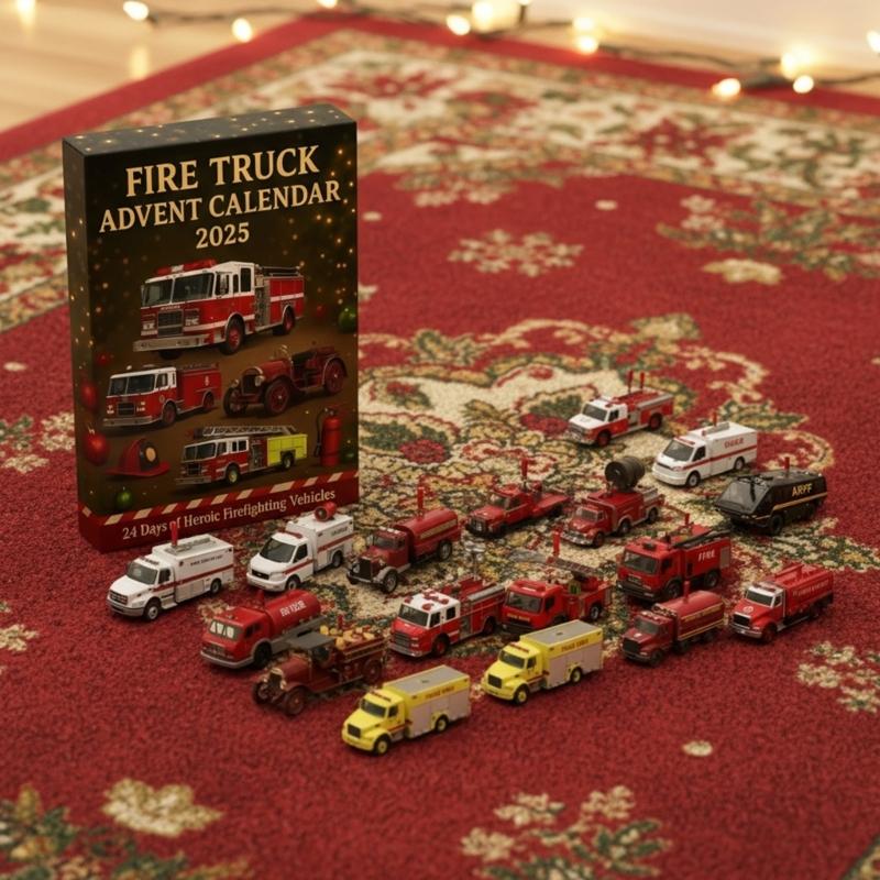 24 Days Surprise Advent Calendar Christmas Advent Calendar with 24 Acrylic Fireengine Toy Car For Festival Decoration