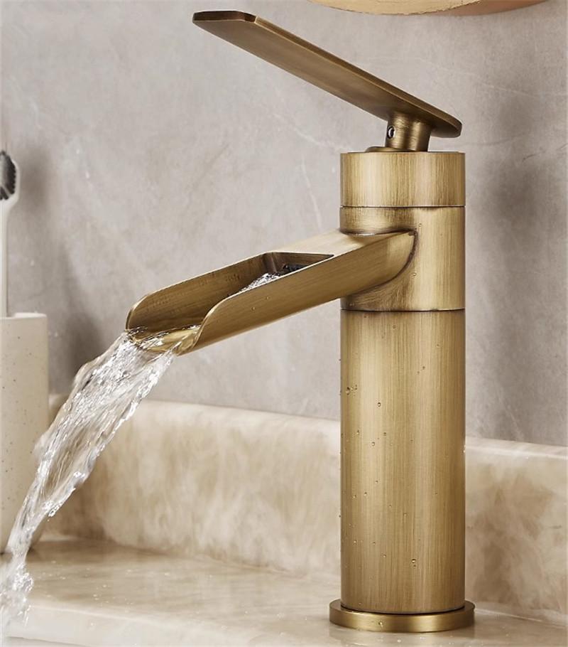 Baterie de baie din bronz antic Baterie din alamă pentru chiuvetă Baterie pentru chiuvetă pentru baie caldă și rece Baterie pentru toaletă cu cascadă Baterie robinet de apă