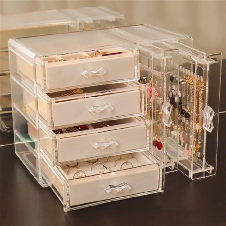 Elegant Jewelry Holder With 5 Drawers Clear Plastic Case For Women's Earrings Rings and Necklaces Storage Solution