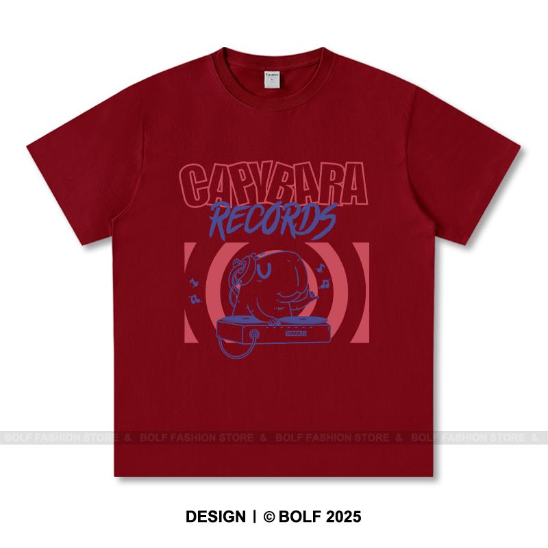 

Женская футболка с принтом Capybara Records, 100% хлопок, свободные футболки с изображением животных для мужчин, летние топы, уличная одежда Chill XXXL вино красного