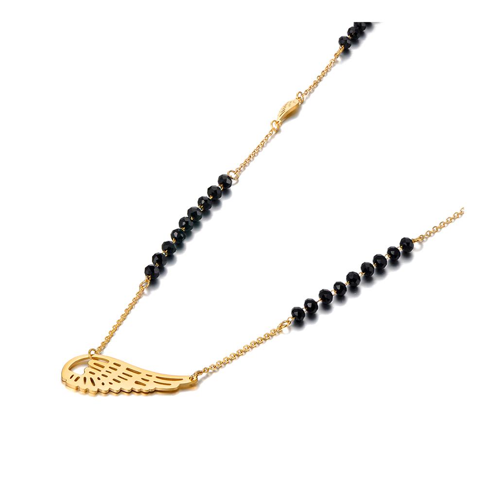

Lokaer Bohemia Titanium Stainless Steel Wings Choker Necklace For Women Girl Original Design Black Crystal Chain Necklace N21128
