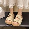 Thick-bottomed bow-tied cool slippers for women's summer wear, new versatile, comfortable and cute soft-bottomed one-word drag