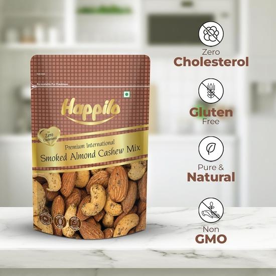 Happilo Premium Internationell Rökta Mandlar och Cashewnötter Mix 160g, Rökig Smak, Hälsosamt Mellanmål, Rik på Protein, Fiber och Viktiga Näringsämnen