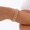 Prachtige 14K Goudkleurige Zirkonia Horlogeband Dikke Schakelarmband, Mode Luxe Stapelbare Sieraden voor Vrouwen Cadeau