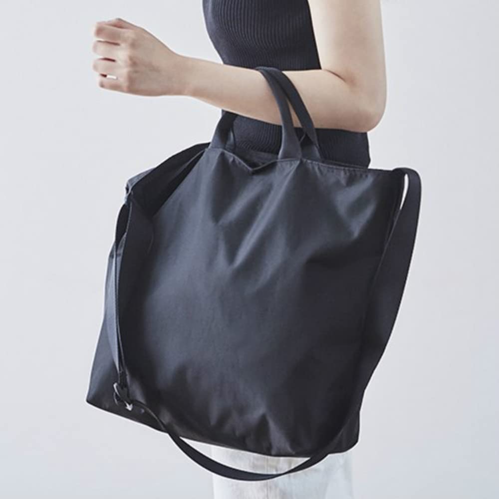 Asunaro Box Lightweight Tote Bag, Crossbody Bag, Shoulder Bag, Diaper Bag, Women's and Men's Nylon, Unisex, 2-Way, Lightweight, Solid Color (Black)
