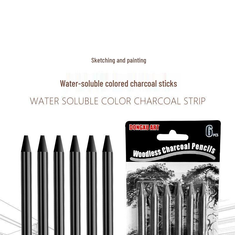 Water-Soluble Charcoal Sketching Set: 6-Piece Charcoal Pencils and Sticks In Soft, Medium, and Hard Varieties.