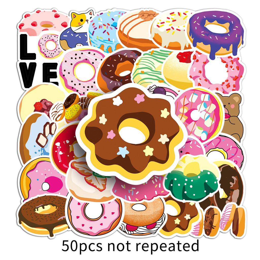 50 Original Donut Cartoon Stickers - Cute, Waterproof for Journals, Notebooks, Water Bottles, and Phones