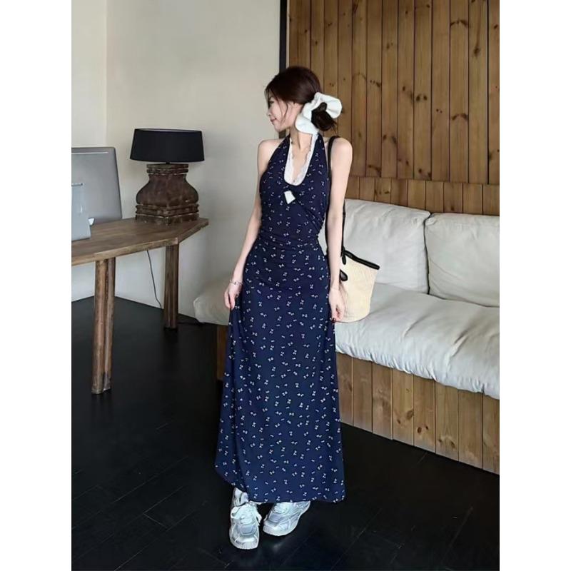 French Lace Sleeveless Neck Floral Dress Children's Summer Seaside Beautiful Waist Suspender Skirt Hip Wrap Dress
