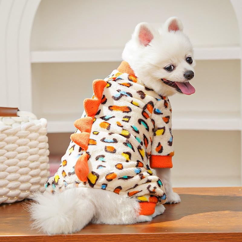 Cat Clothes Warm Leopard Print Dinosaur Four-Legged Dog Clothes Autumn Winter Velvet Clothes Bear Pet Products