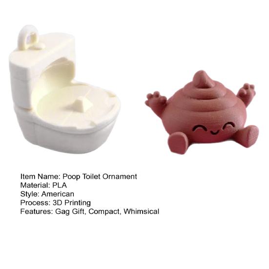 Happy Poop Toilet 3D Printed Toilet And Poop Ornament Stress Relief Toy Desktop Poop On Toilet Figurine Gag Gift for Friends