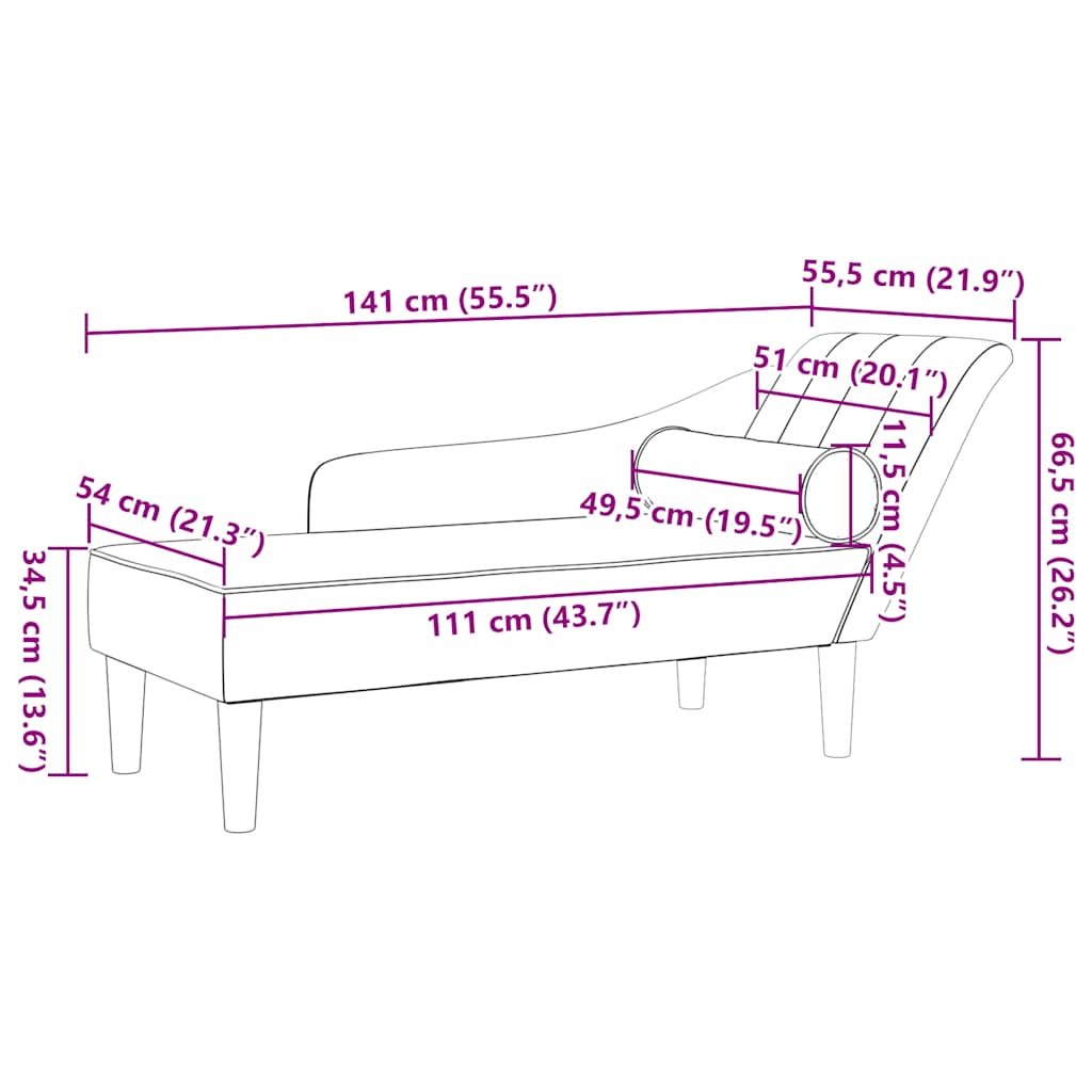 Cream Velvet Chaiselongue with Cushion