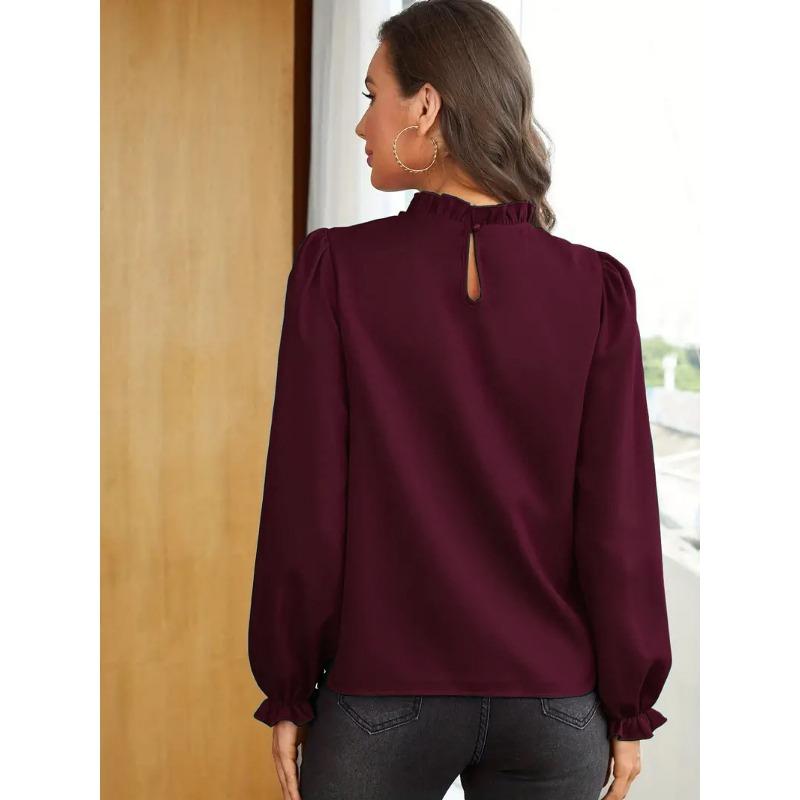 Women's Fashion Casual Spring Fall Solid Color Print Long Sleeve O-Neck Blouses & Shirts