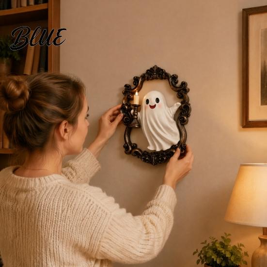 Retro Wall Lamp Halloween Ghost Lamp Gothic Resin 3D Frame Art Led Candle Light Vintage Sculpture with LED for Living Room Home Decor Cute Night